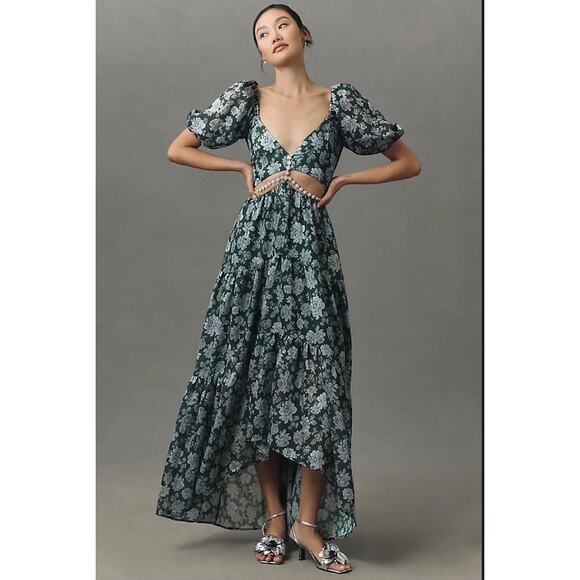 V. Chapman  Emma V-Neck A-Line Brocade Cutout Maxi Dress Size 2 NWT - Picture 2 of 13